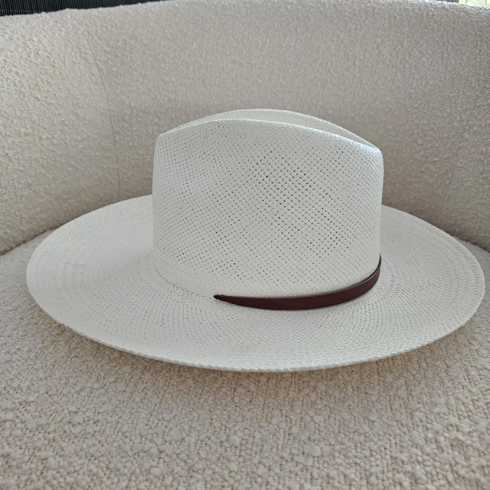 $287 Janessa Leone Calvin Packable Straw Hat In White Size M - Picture 6 of 12